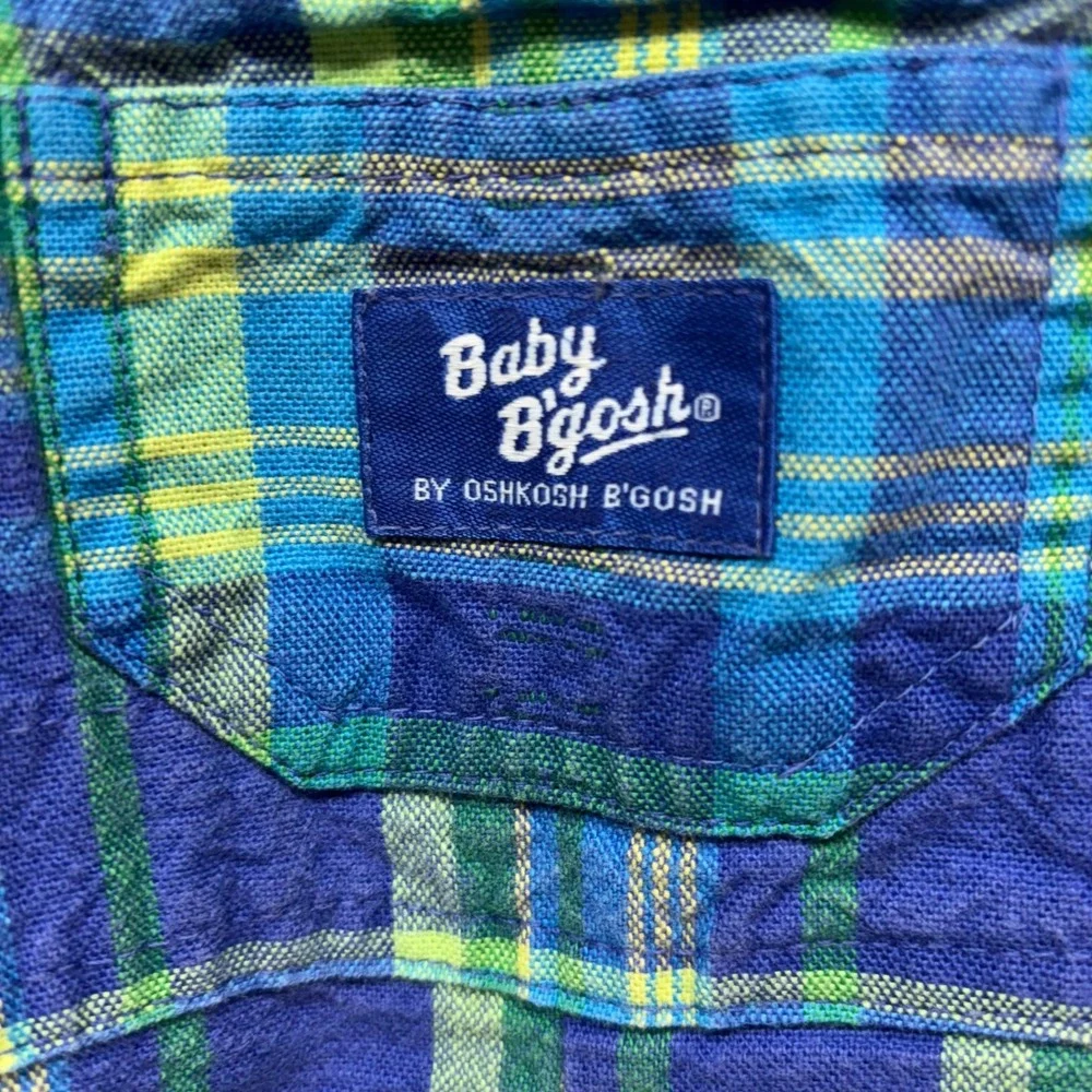 Baby OshKosh B'gosh Boys 3-6 Months Blue‎ Green Plaid Shortalls Overalls Summer